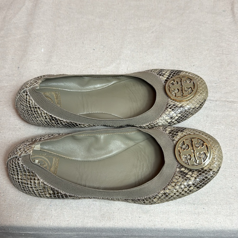 Tory Burch Cream Flats with Gold Medallion